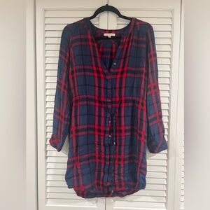Skies Are Blue Red Blue Flannel Shirt Dress